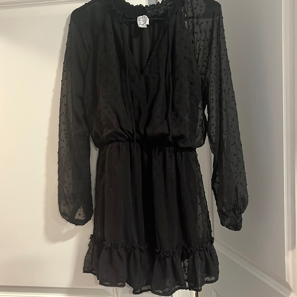 Black dress. Size XS. Long sleeves. Tie accent at neck.